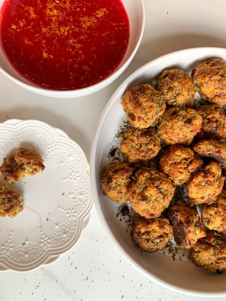 Thanksgiving Stuffing Sausage Balls on display ready for thanksgiving day crowd